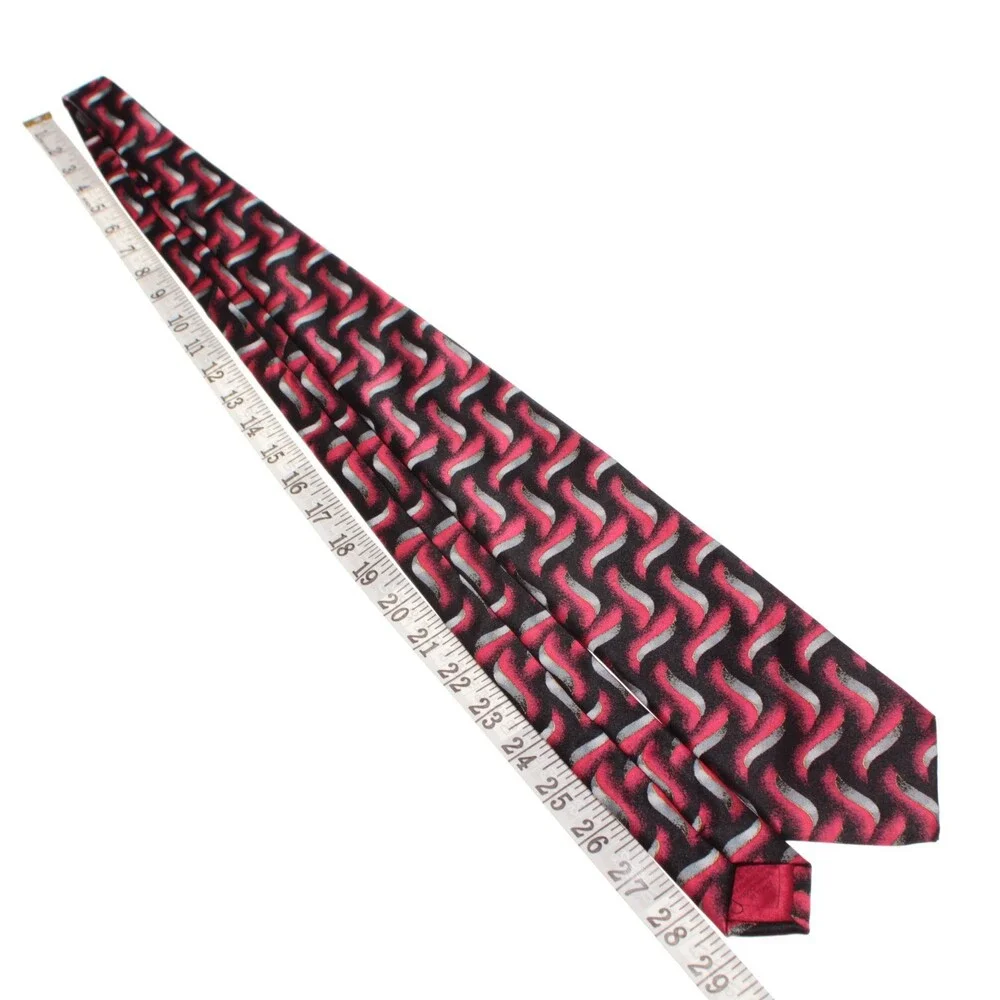 Brioni NWOT Neck Tie in Red / Black / Silver Abstract Print 100% Silk